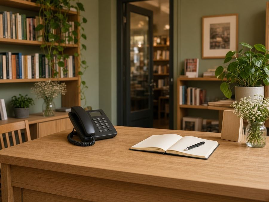 Contact desk at Elimitypto Books in Tampere